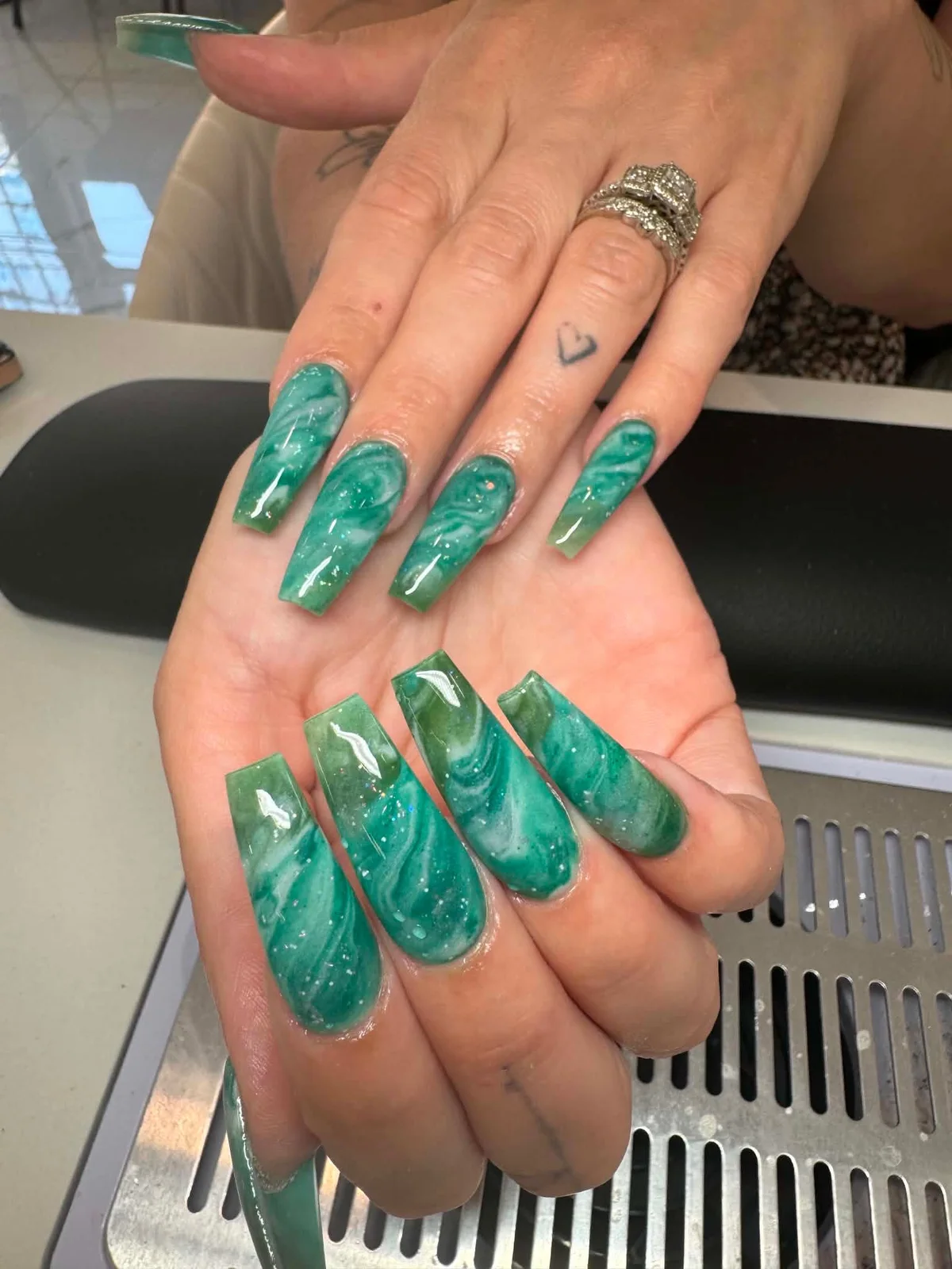 Emerald Marble custom nail set by Doris Nails Lounge