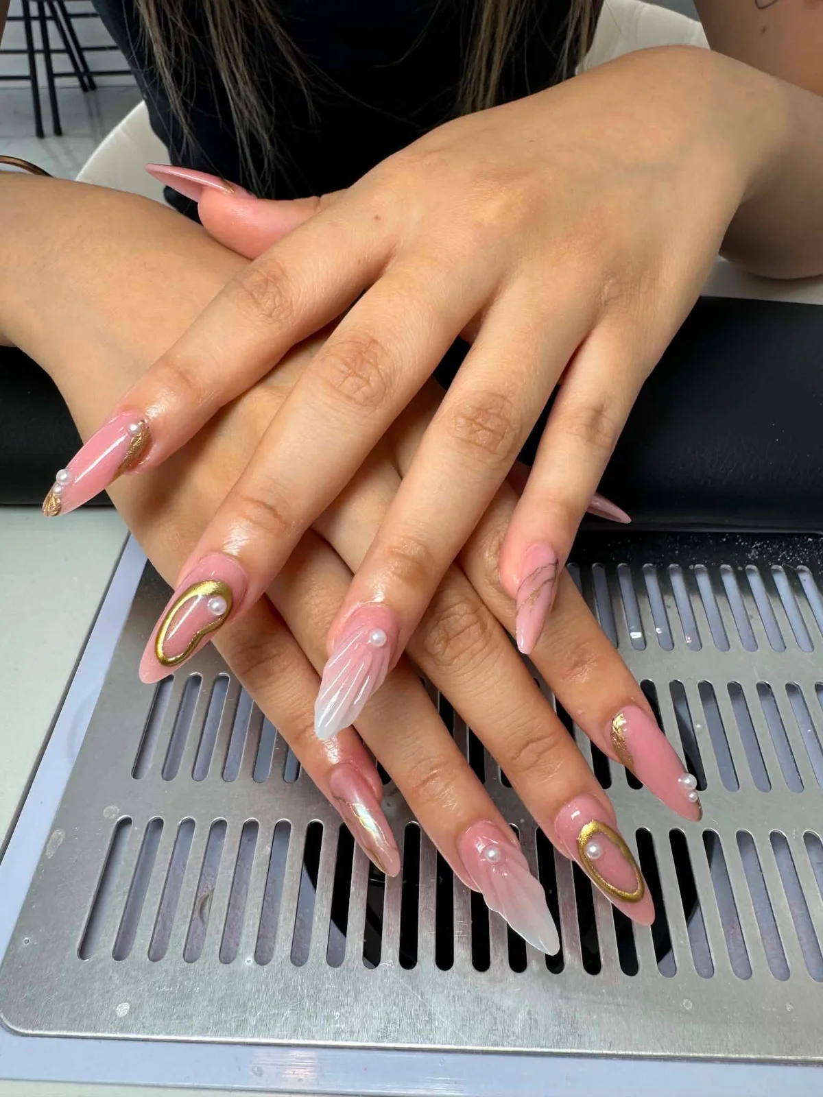 Golden Ribbon custom nail set by Doris Nails Lounge